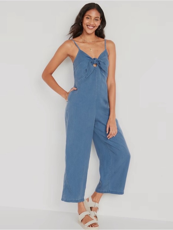 Old Navy Pants - NWT Old Navy Blue Chambray Tie Front Wide Leg Tie-Front Jumpsuit 100% Tencel